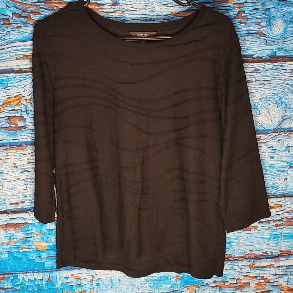 Simply Vera Vera Wang 3/4 sleeve black tunic top L